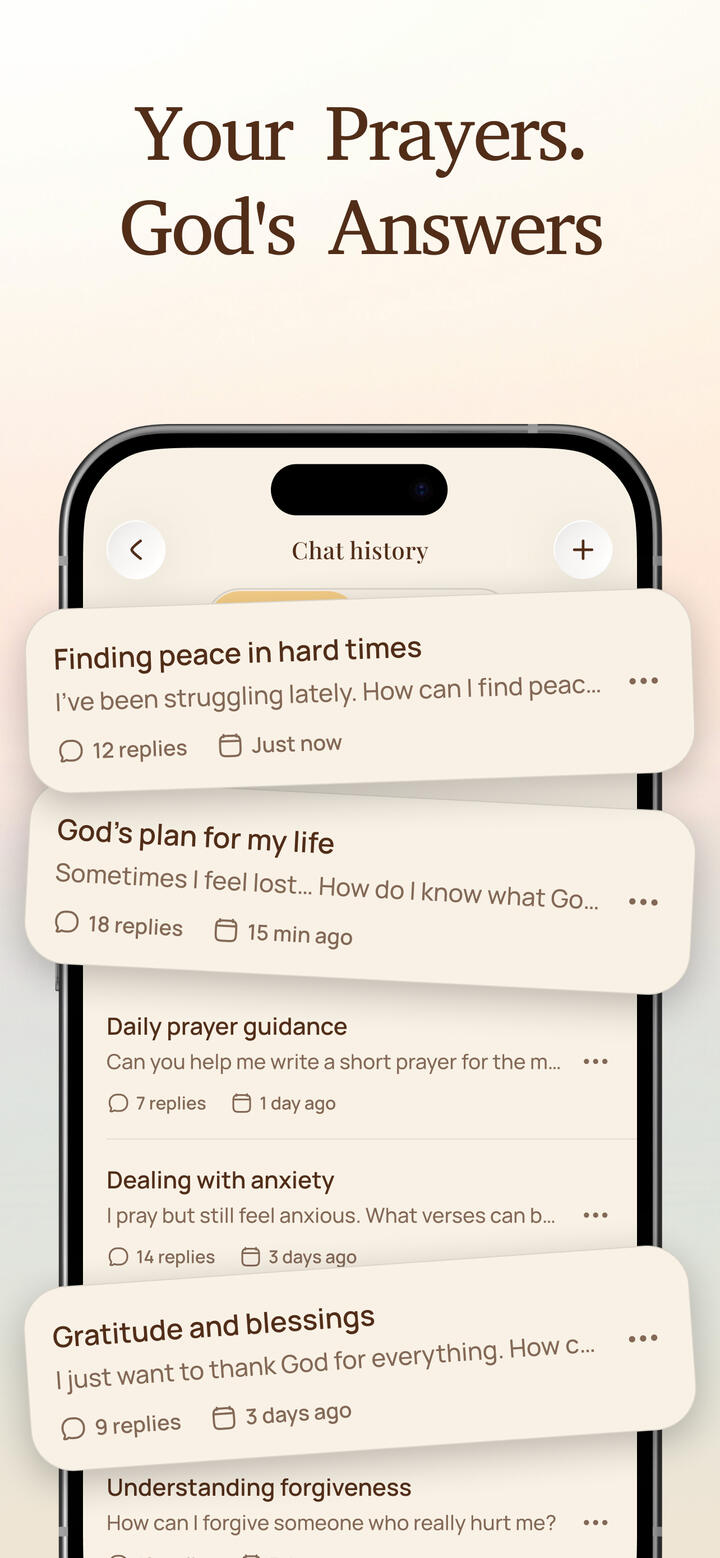 Prayer and chat history in the Bible: Widgets, Verses & Chat app