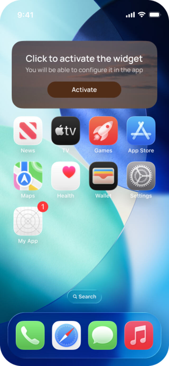 Newly added Bible Widgets widget on the iPhone Home Screen asking to be activated